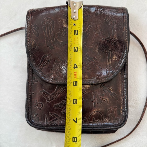 Carlos Falchi Western Cowboy Leather Brown Embossed Crossbody Bag - Picture 9 of 9